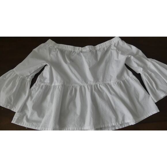 Ana Off Shoulder White Cotton Top Embroidered Bell Sleeve Flowy Shirt Size M - Picture 9 of 9